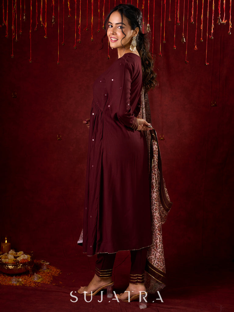 Elegant Rayon Kurta Featuring Handcrafted Mirror Embroidery - Pant and Dupatta optional