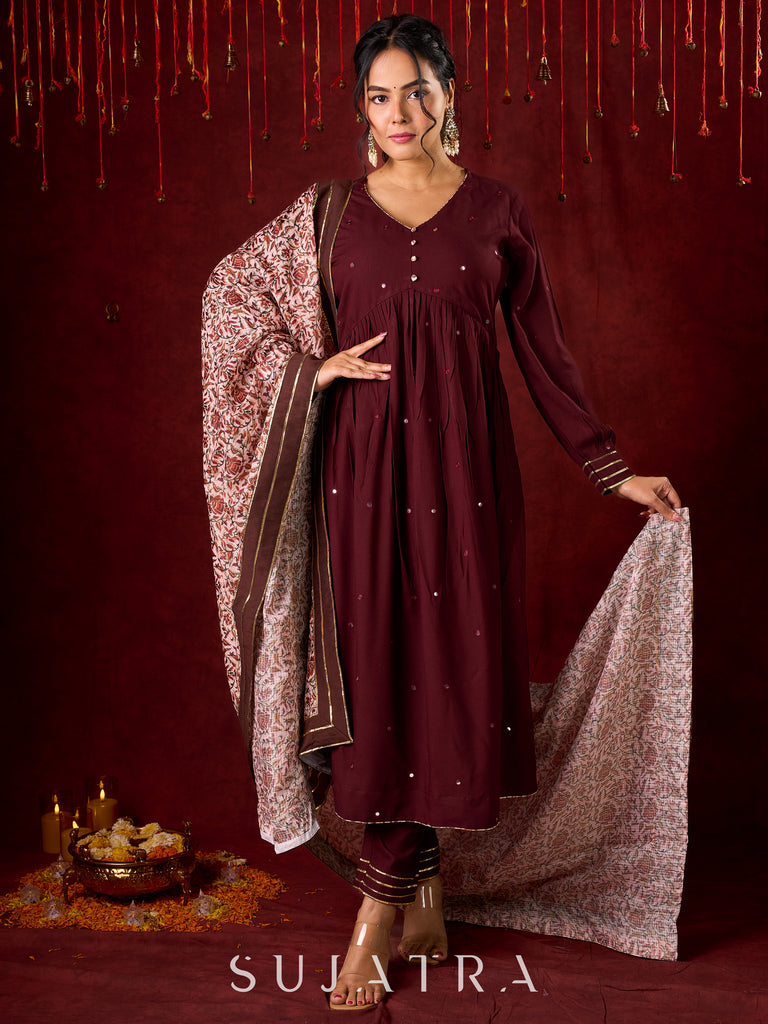 Elegant Rayon Kurta Featuring Handcrafted Mirror Embroidery - Pant and Dupatta optional