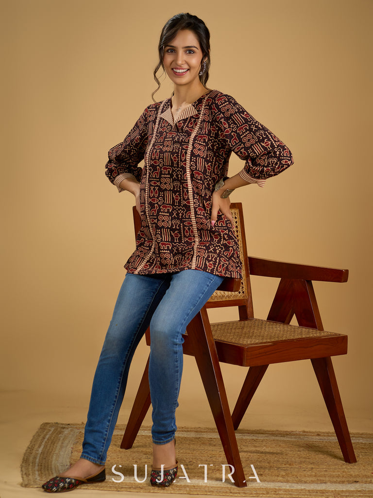 Classic black cotton ajrakh combination top