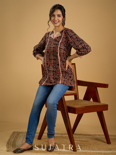 Classic black cotton ajrakh combination top