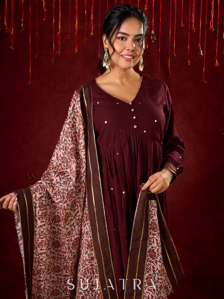 Elegant Rayon Kurta Featuring Handcrafted Mirror Embroidery - Pant and Dupatta optional