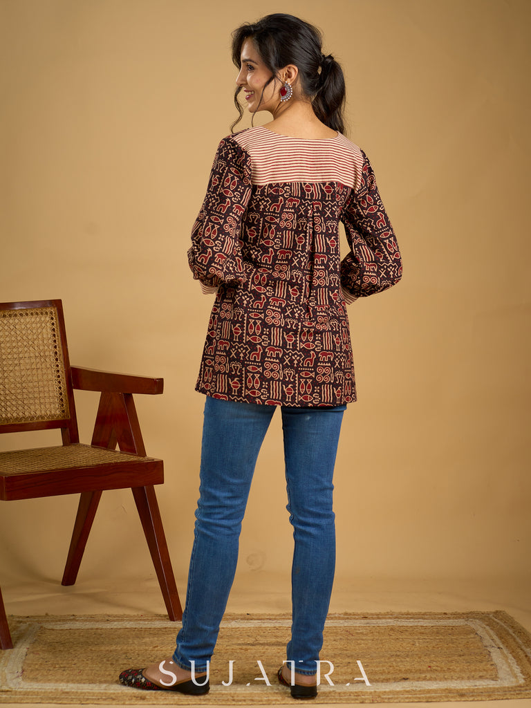 Classic black cotton ajrakh combination top
