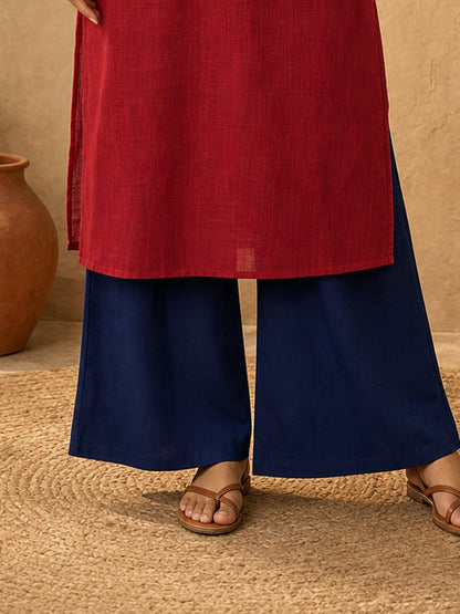 Striking Navy Blue Cotton Straight Pant