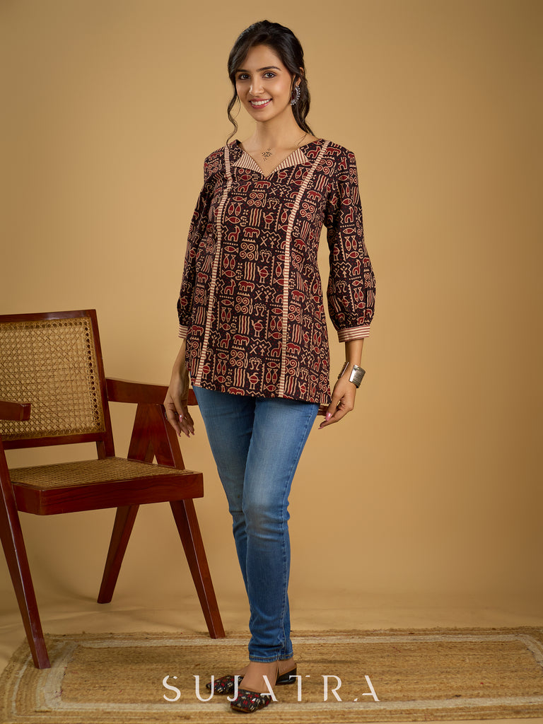 Classic black cotton ajrakh combination top