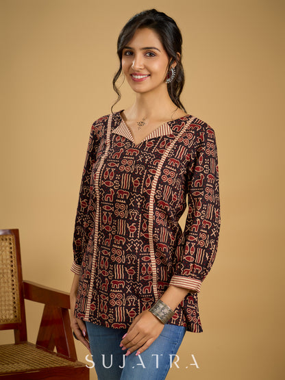 Classic black cotton ajrakh combination top