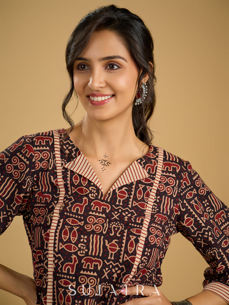 Classic black cotton ajrakh combination top