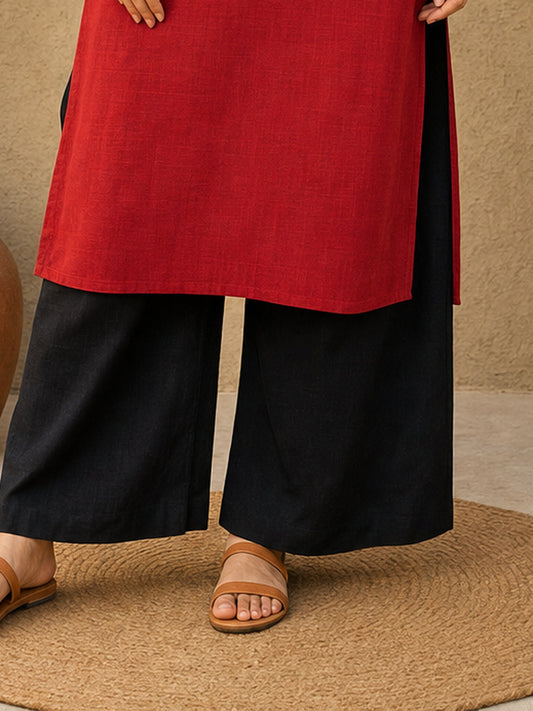 Noir Black Cotton Straight Pant