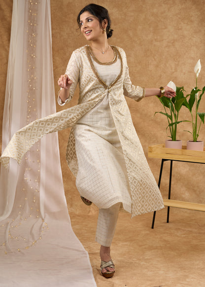 Elegant hand Embroidered Ivory Chanderi Kurta