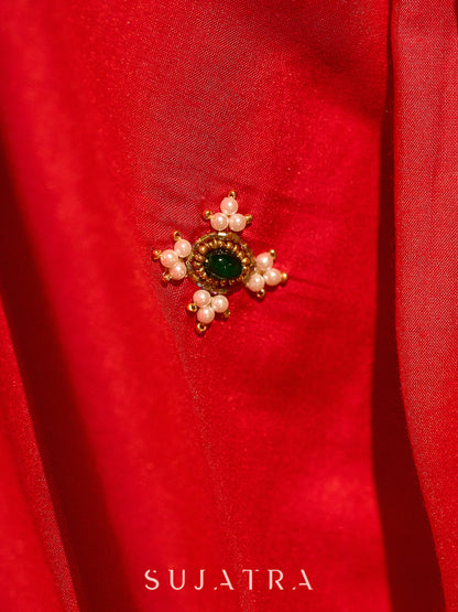 Heritage Red Assam Silk Saree with Zari Border & All-Over Hand Embroidery