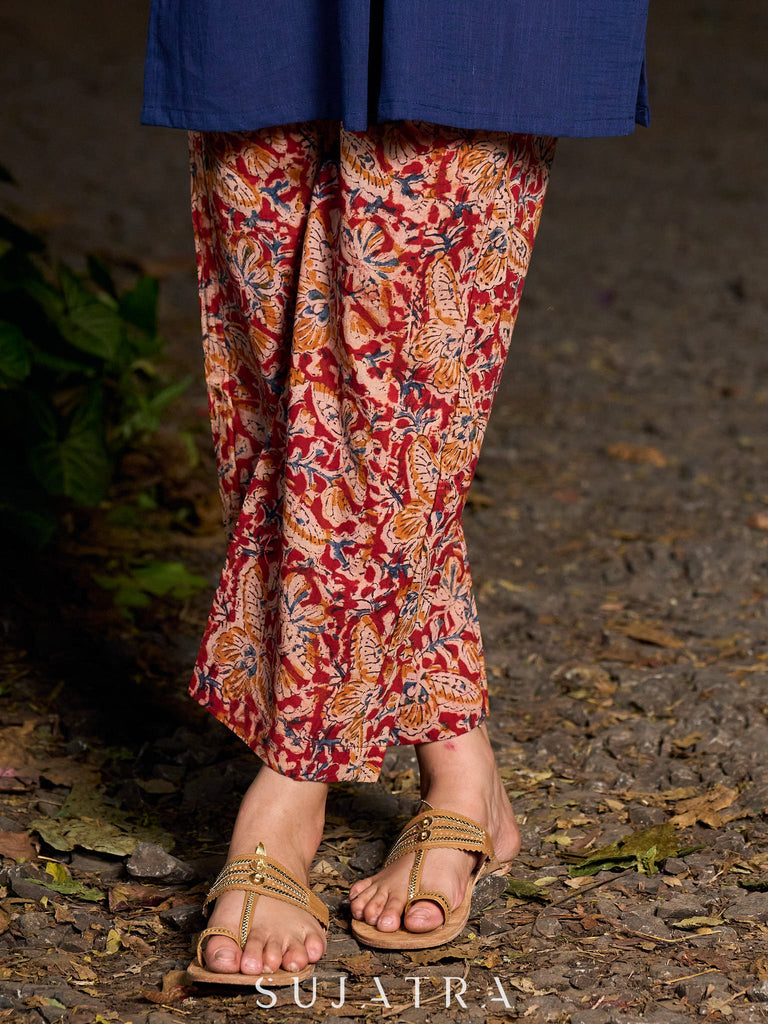 Minimal Navy Blue short kurta featuring an Ajrakh patch.