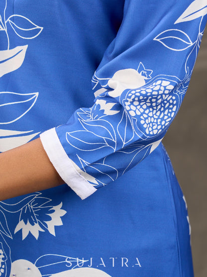 Sapphire and White Pomegranate Printed Dress