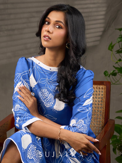 Sapphire and White Pomegranate Printed Dress