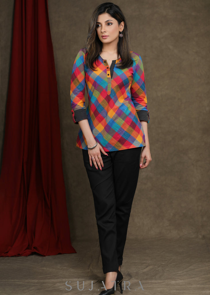 Smart Cotton Checks Multicolour Casual Top