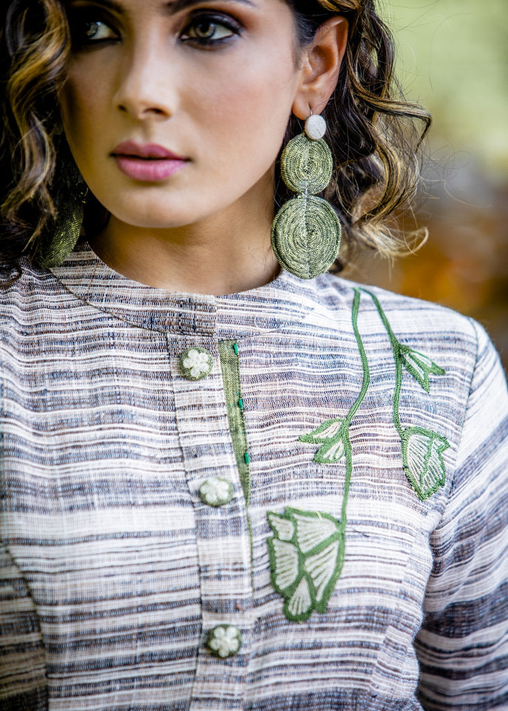 Exclusive handloom cotton kurta with embroidered motifs