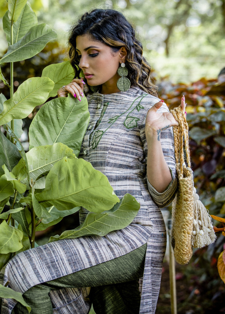 Exclusive handloom cotton kurta with embroidered motifs
