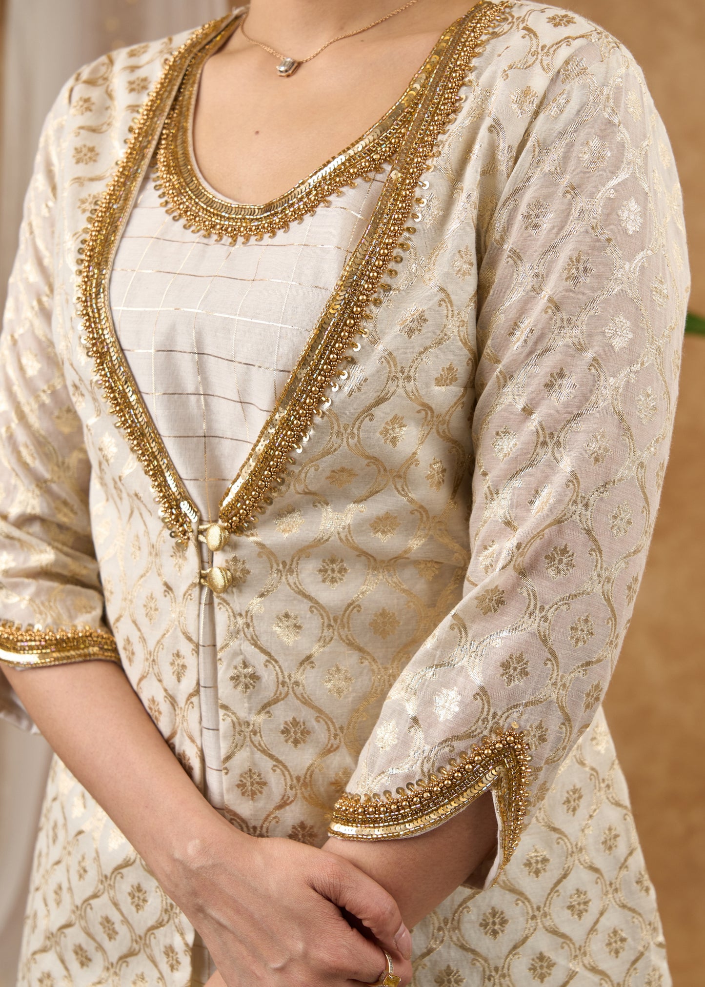 Elegant hand Embroidered Ivory Chanderi Kurta