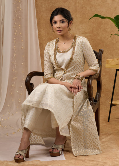 Elegant hand Embroidered Ivory Chanderi Kurta