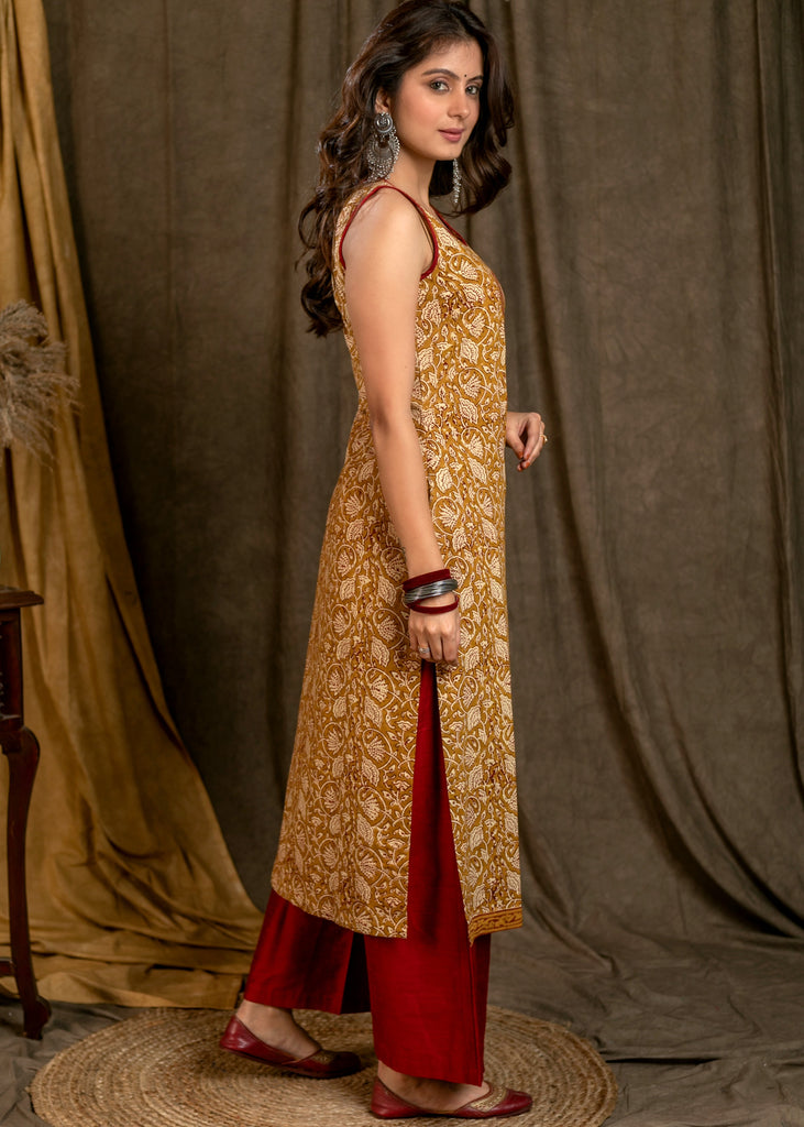 Maroon Cotton Silk Pant