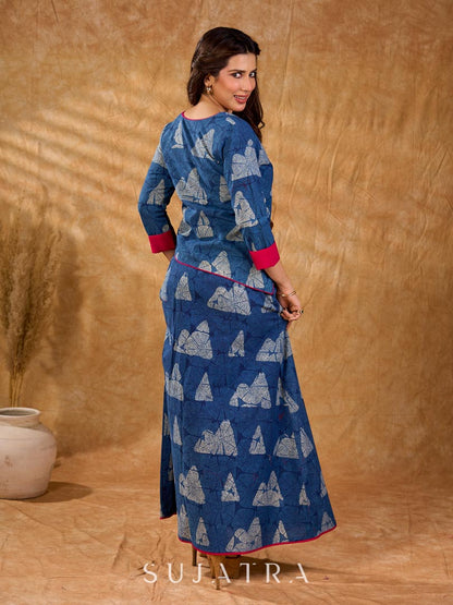 Deep indigo A-line skirt with vibrant magenta accents, offering a flattering, fluid silhouette with clean structure and a refined, versatile look for effortless everyday styling.