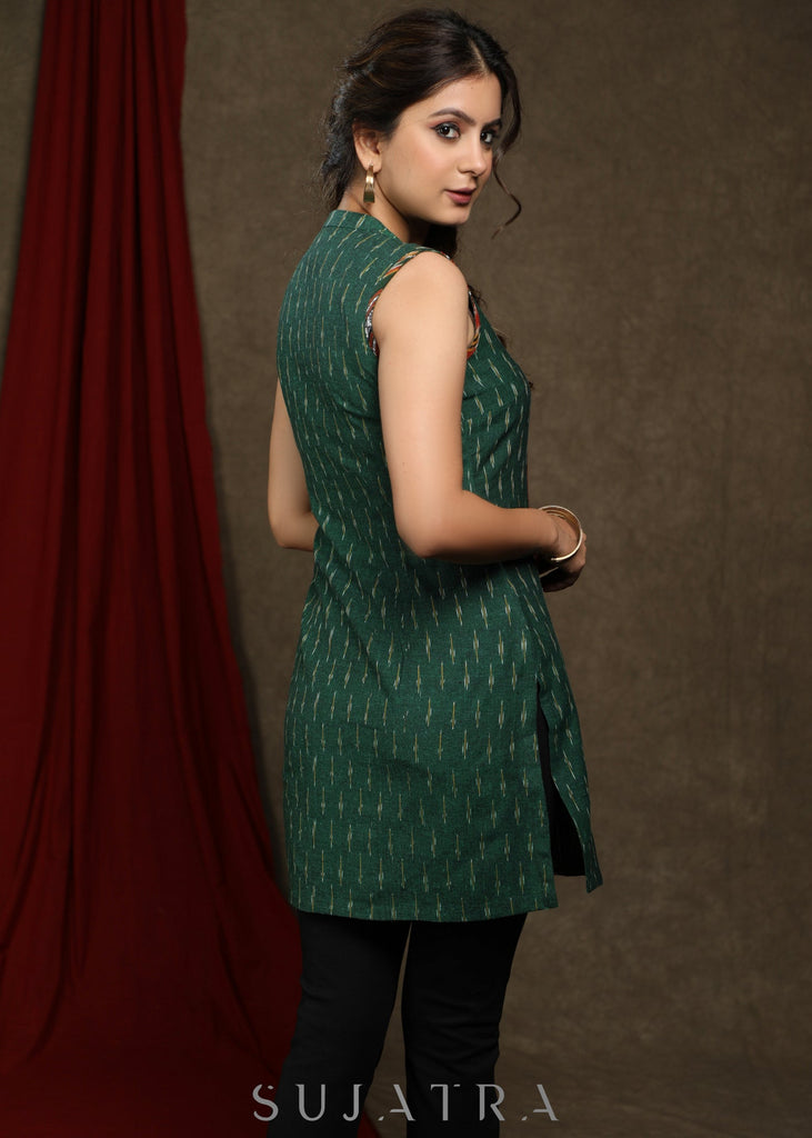 Classy bottle green ikat combination tunic