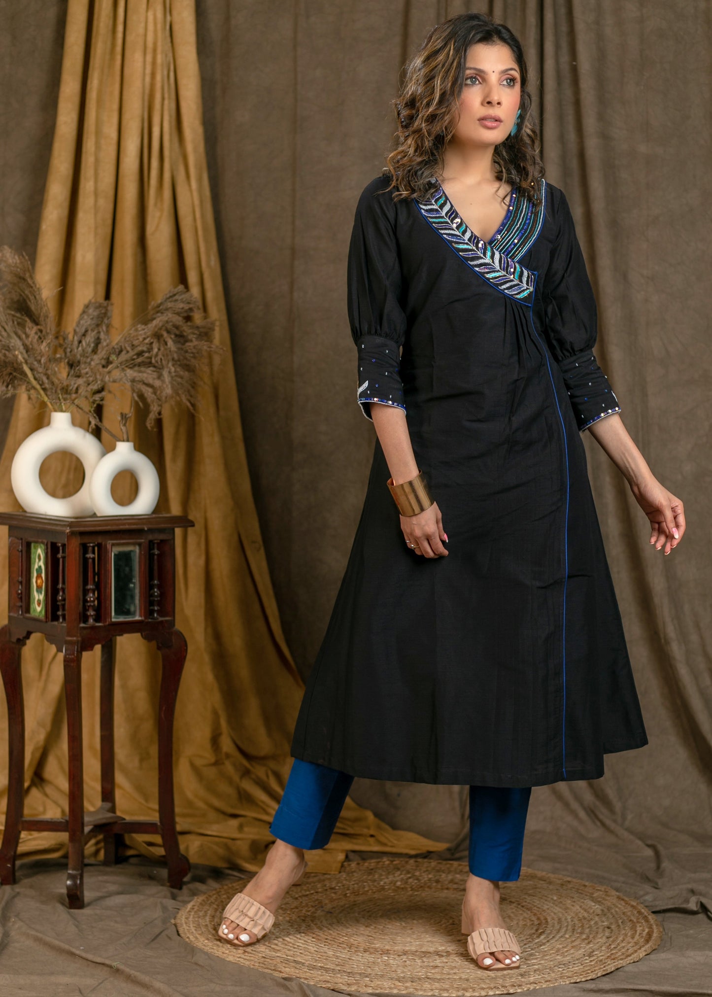 Blue Cotton Silk Pant