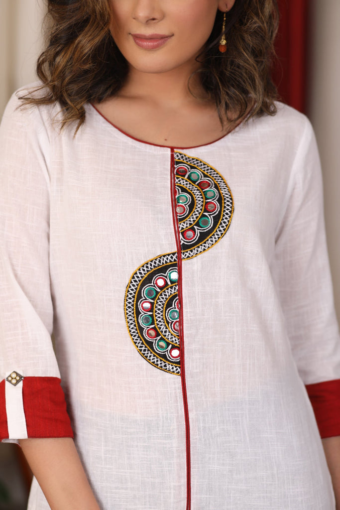Cotton White Top with beautiful mirror work