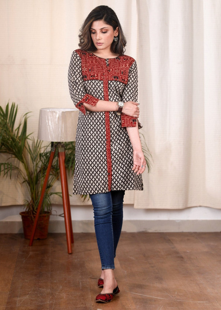Exclusive Ajrakh combination cotton tunic