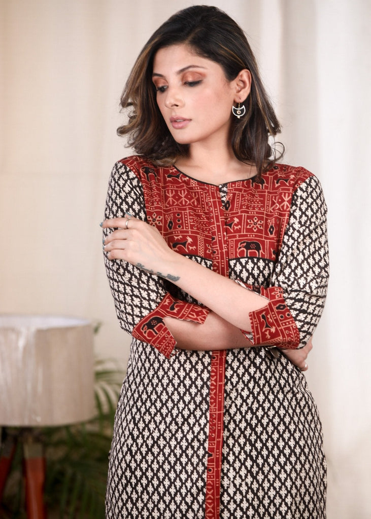 Exclusive Ajrakh combination cotton tunic