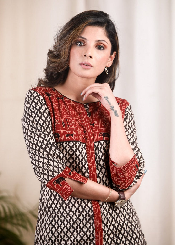 Exclusive Ajrakh combination cotton tunic