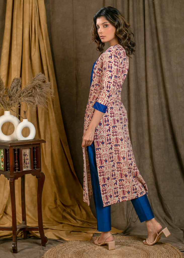 Blue Cotton Silk Pant