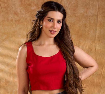 Bright red cotton crop top with a clean, structured silhouette, offering breathable comfort, a sharp finish, and a versatile look for effortless everyday styling.
