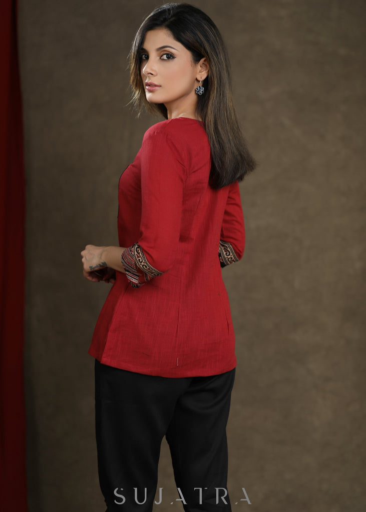 Maroon Ajrakh Patchwork Combination Cotton Top