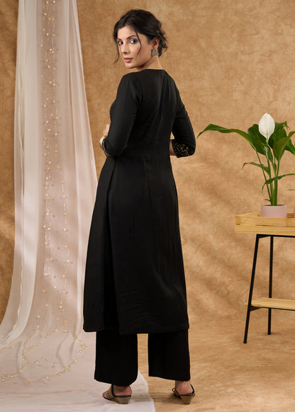 Trendy black rayon kurta featuring pintucks with stylish yoke  Pant Optional