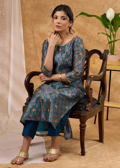 Exclusive hand embroidered Chanderi kurta with exquisite print  - Pant optional