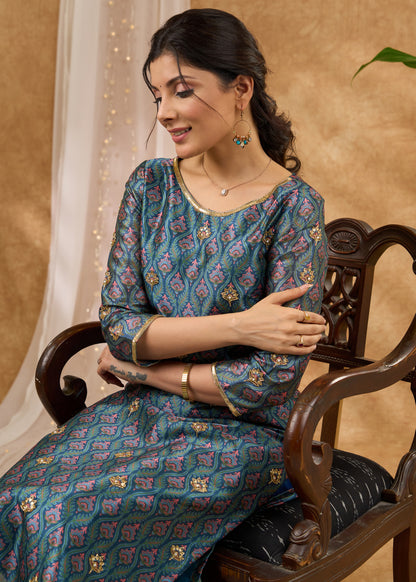 Exclusive hand embroidered Chanderi kurta with exquisite print  - Pant optional