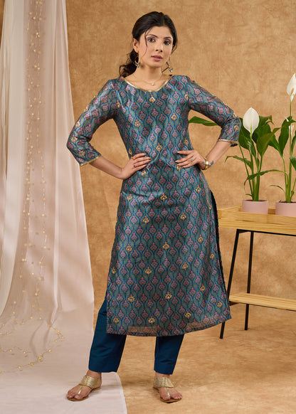 Exclusive hand embroidered Chanderi kurta with exquisite print  - Pant optional