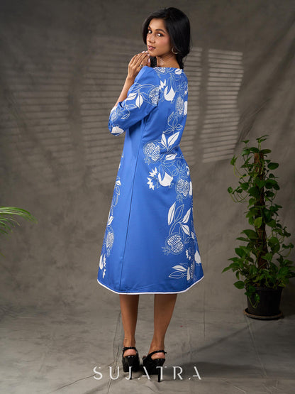 Sapphire and White Pomegranate Printed Dress