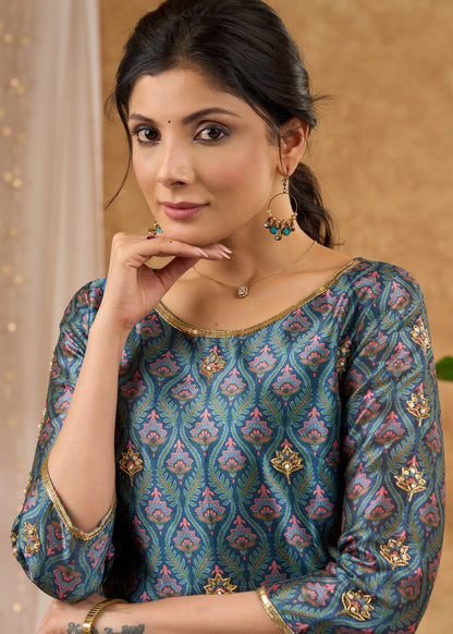 Blue Cotton Silk Pant