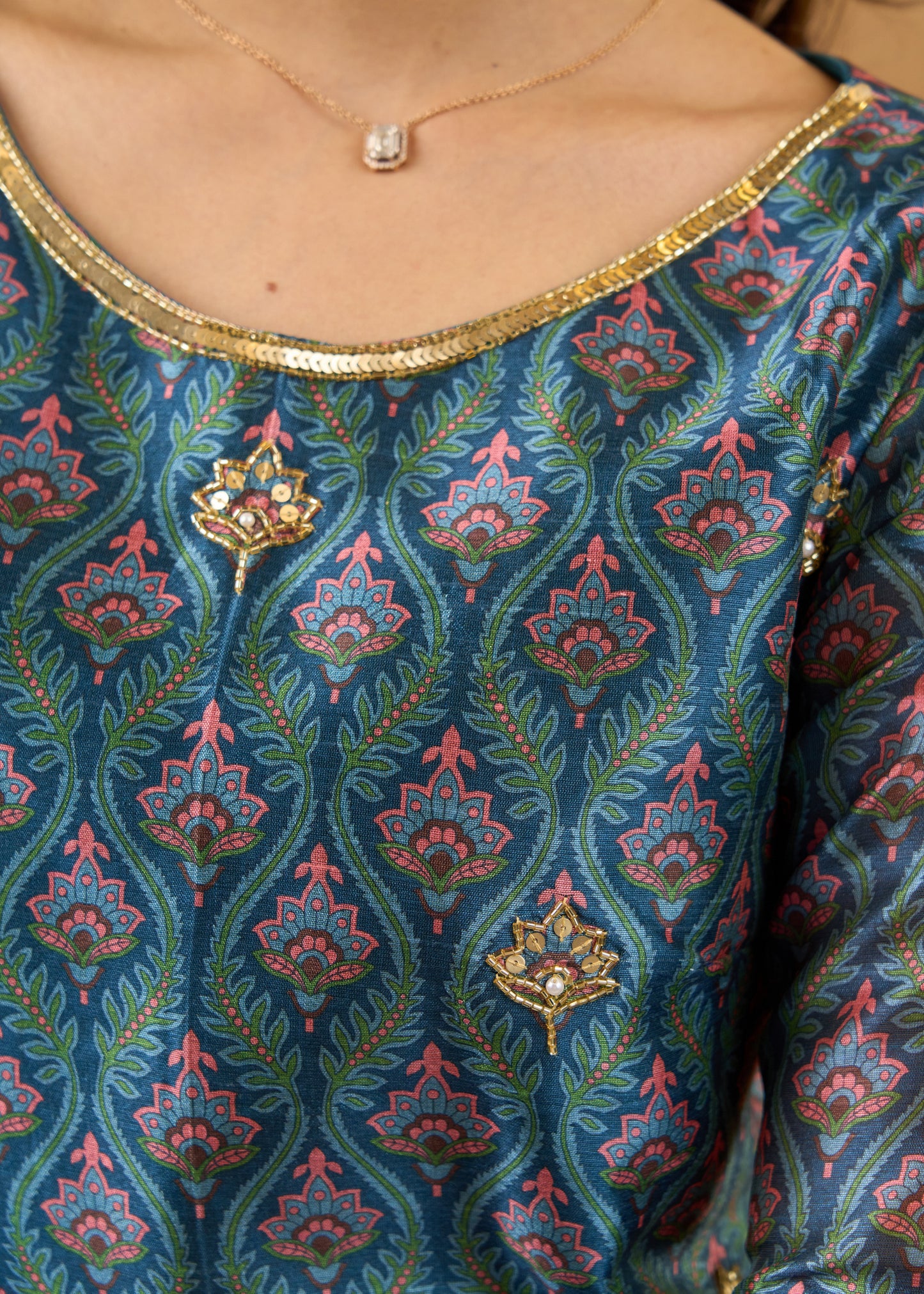 Exclusive hand embroidered Chanderi kurta with exquisite print  - Pant optional