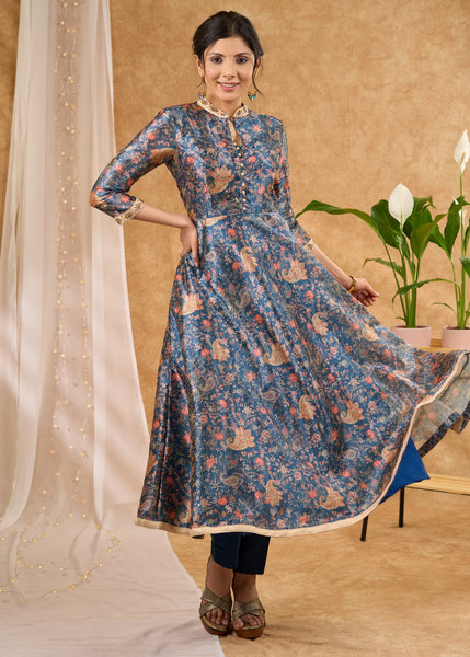 Blue Cotton Silk Pant