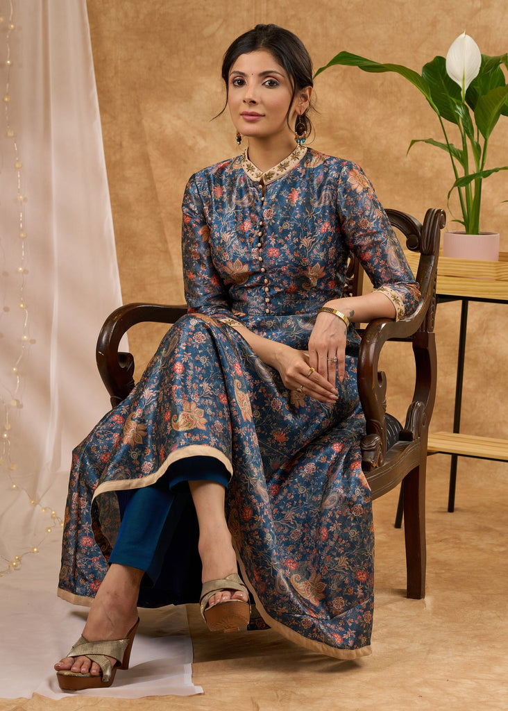 Blue Cotton Silk Pant