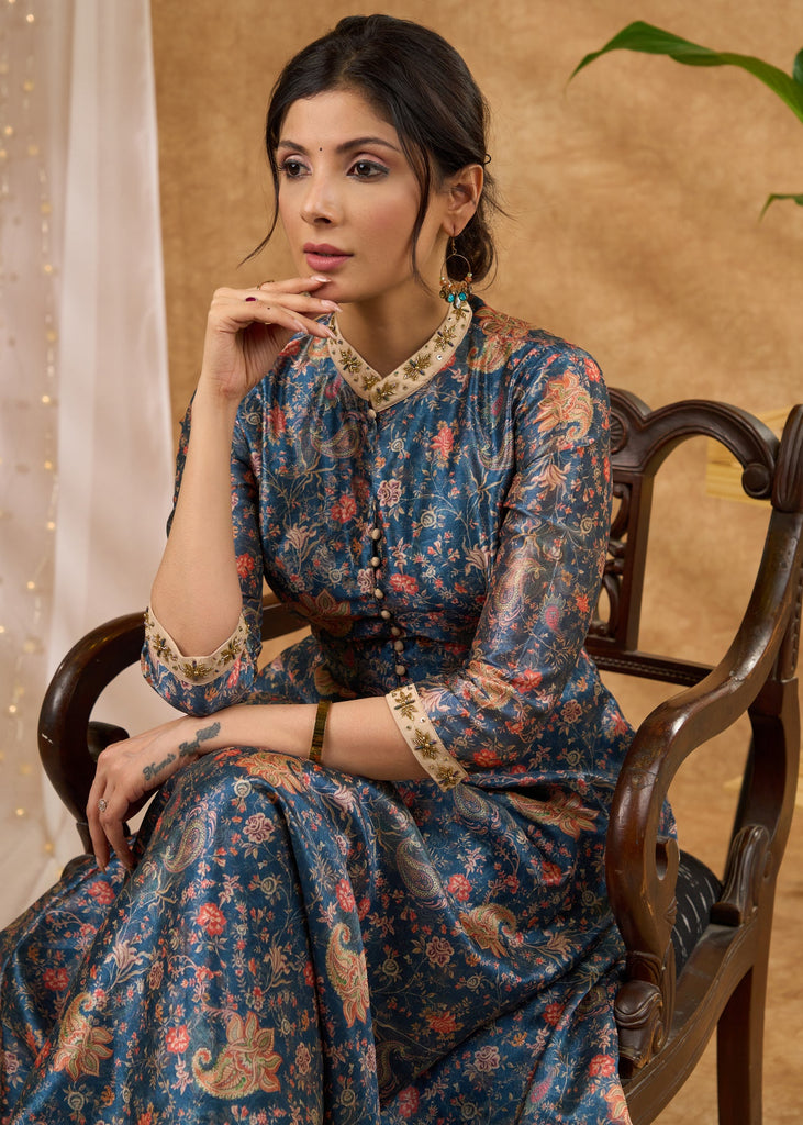 Blue Cotton Silk Pant