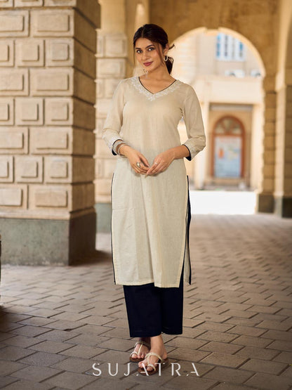 Deep Black Cotton Straight Leg Pant