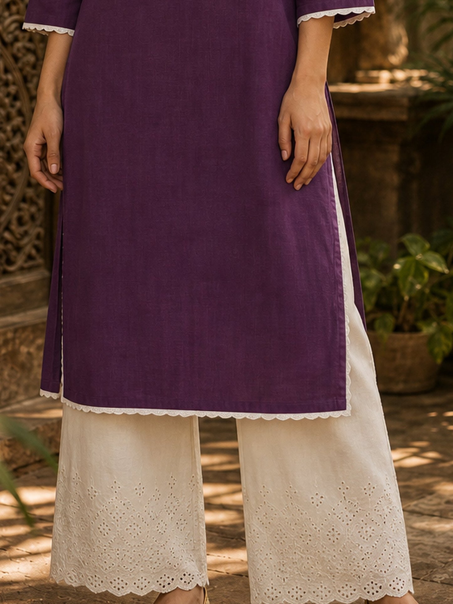 Classic Ivory Self Embroidered Hakoba Straight Pant