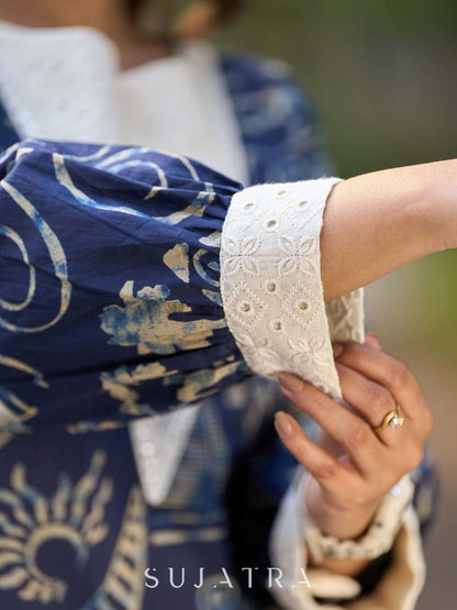 Indigo Statement Kurta with Intricate Hakoba Panel and Delicate Mirror Work