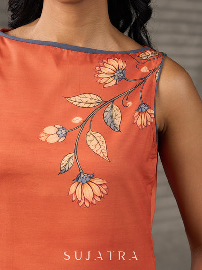 Saffron Kalamkari Printed Dress