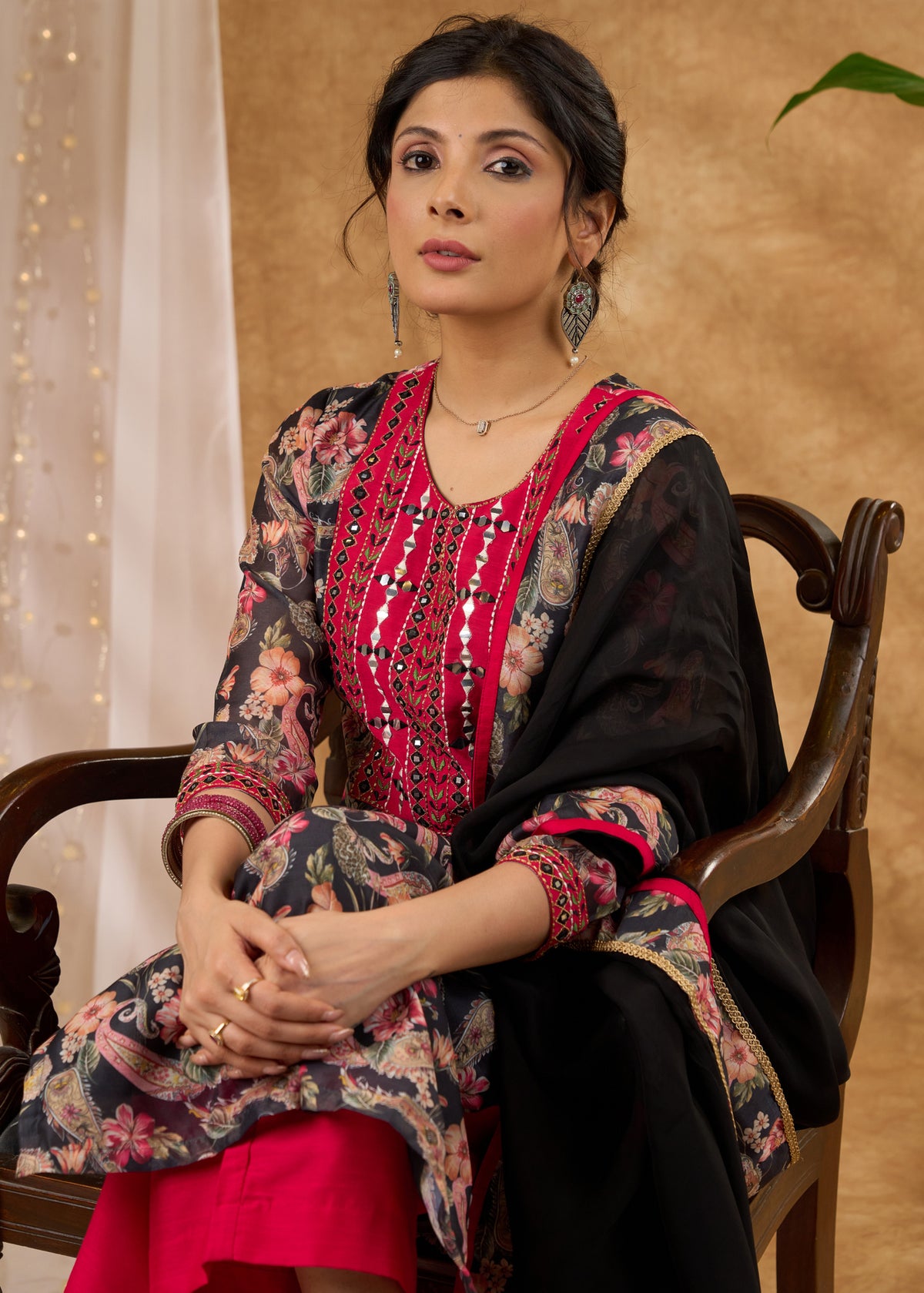 Dussehra Sale — Printed Chanderi kurta with exclusive embroidery with pant Dupatta optional