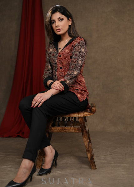Ajrak Combination Cotton Top