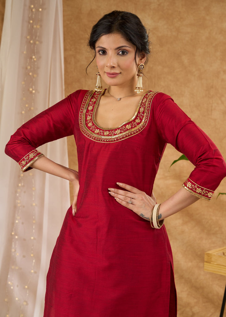 Maroon Cotton Silk Pant