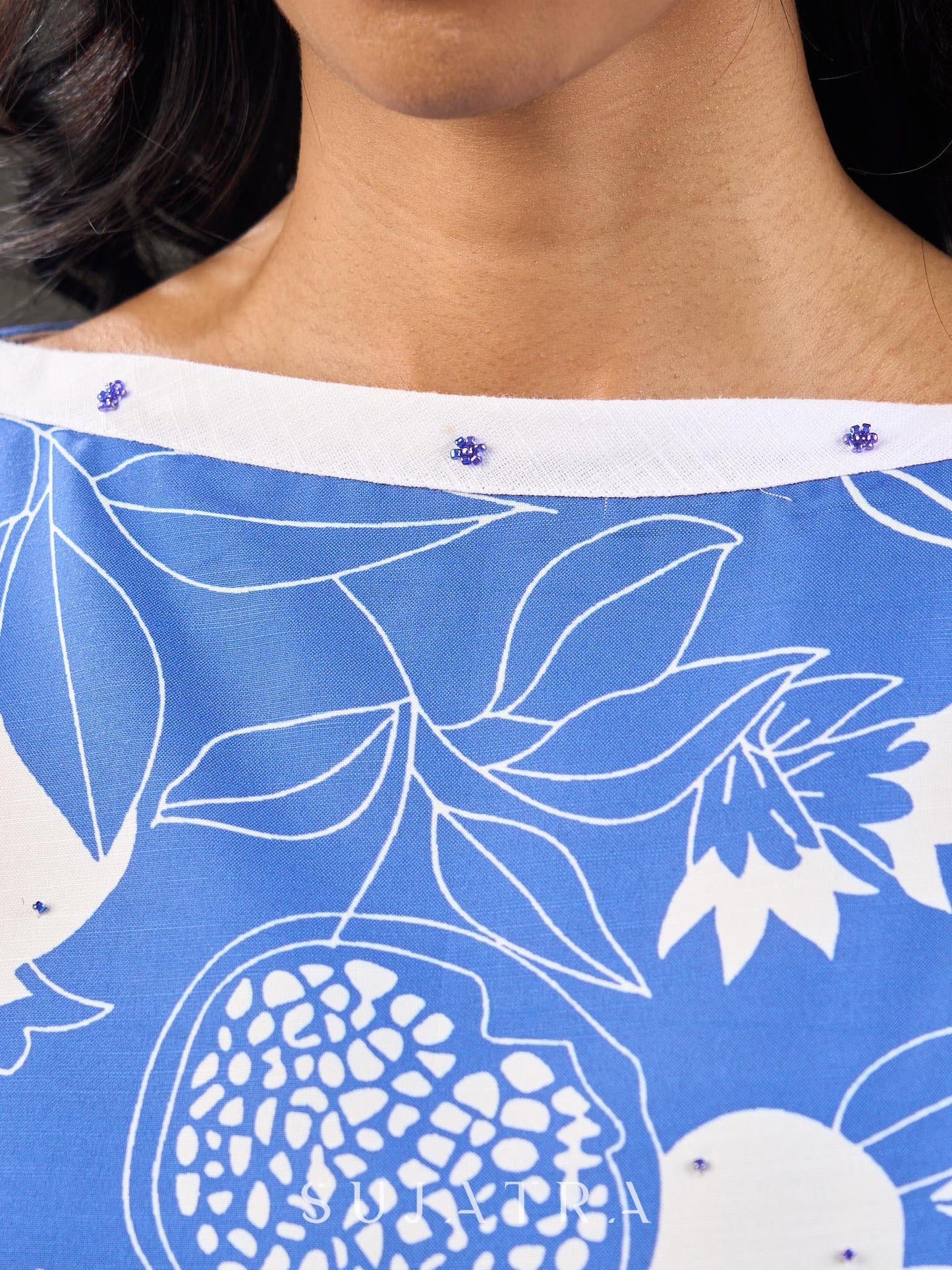 Sapphire and White Pomegranate Printed Dress